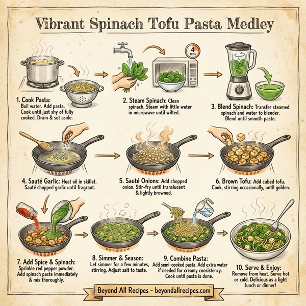 Vibrant Spinach Tofu Pasta Medley instructions