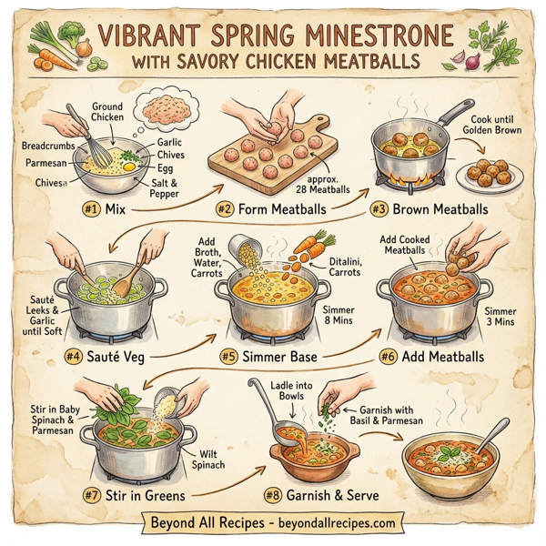 Vibrant Spring Minestrone with Savory Chicken Meatballs instructions