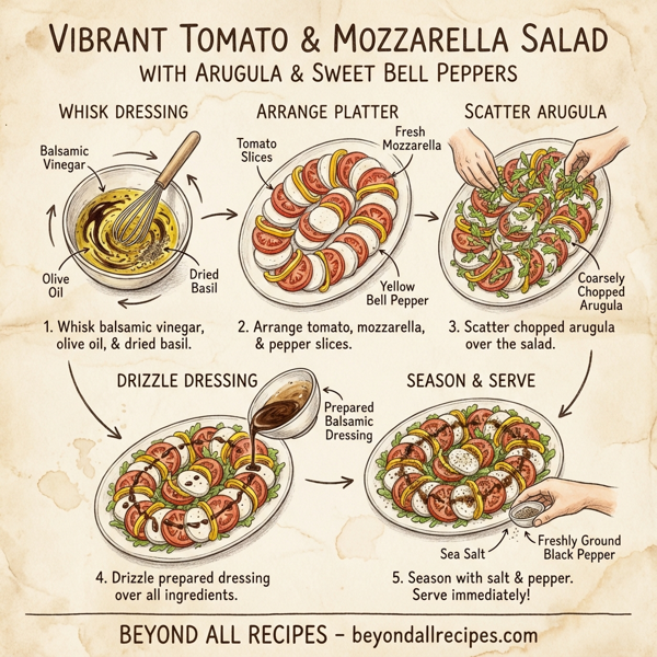 Vibrant Tomato & Mozzarella Salad with Arugula and Sweet Bell Peppers instructions