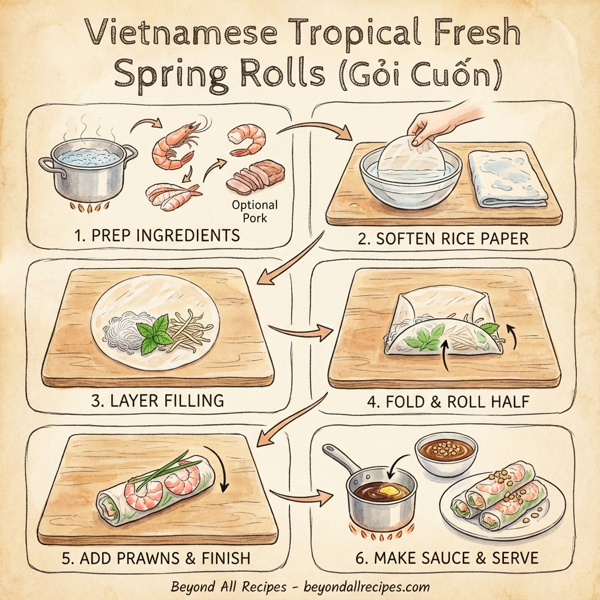 Vietnamese Tropical Fresh Spring Rolls (Gỏi Cuốn) instructions