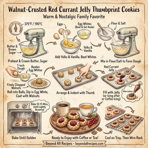 Walnut-Crusted Red Currant Jelly Thumbprint Cookies instructions
