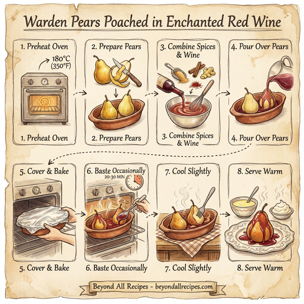 Warden Pears Poached in Enchanted Red Wine instructions