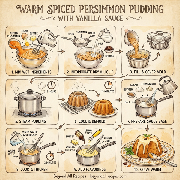 Warm Spiced Persimmon Pudding with Vanilla Sauce instructions