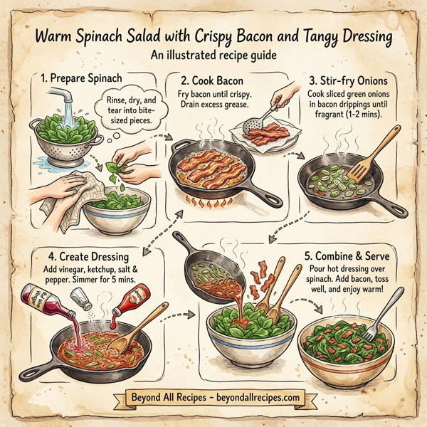 Warm Spinach Salad with Crispy Bacon and Tangy Dressing instructions