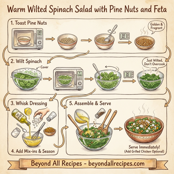 Warm Wilted Spinach Salad with Pine Nuts and Feta instructions