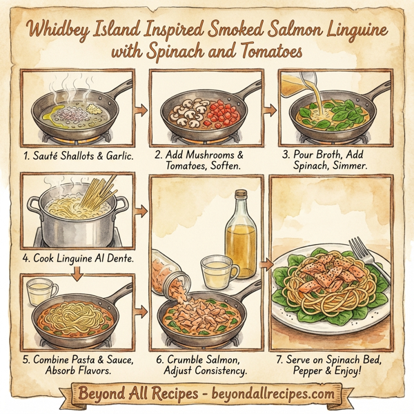 Whidbey Island Inspired Smoked Salmon Linguine with Spinach and Tomatoes instructions