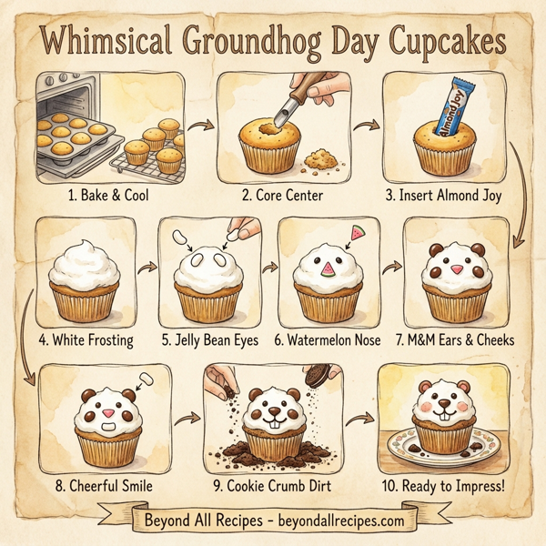 Whimsical Groundhog Day Cupcakes instructions