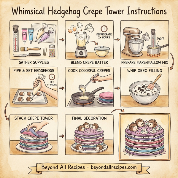 Whimsical Hedgehog Crepe Tower instructions