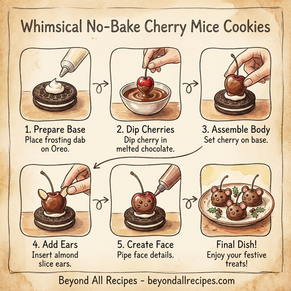 Whimsical No-Bake Cherry Mice Cookies instructions