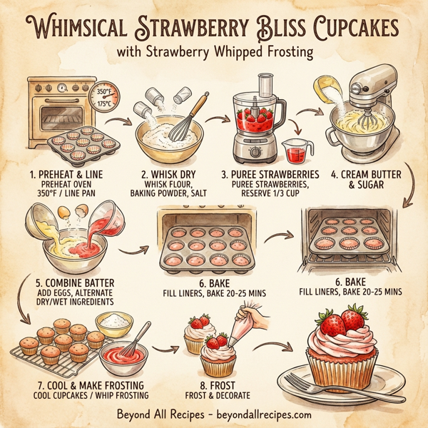 Whimsical Strawberry Bliss Cupcakes with Strawberry Whipped Frosting instructions