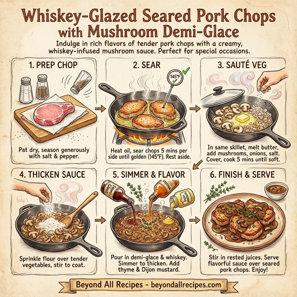 Whiskey-Glazed Seared Pork Chops with Mushroom Demi-Glace instructions