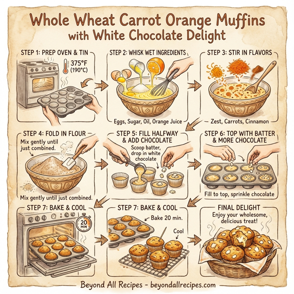 Whole Wheat Carrot Orange Muffins with White Chocolate Delight instructions