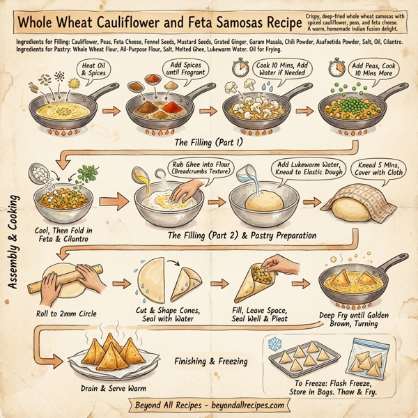 Whole Wheat Cauliflower and Feta Samosas instructions