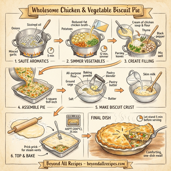 Wholesome Chicken & Vegetable Biscuit Pie instructions
