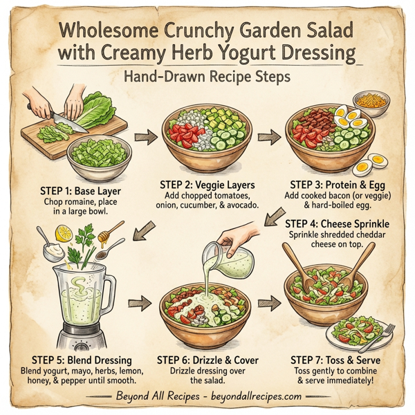 Wholesome Crunchy Garden Salad with Creamy Herb Yogurt Dressing instructions