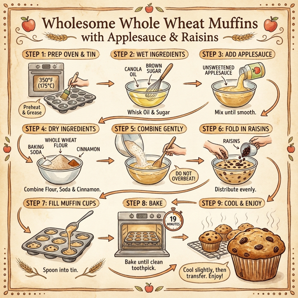 Wholesome Whole Wheat Muffins with Applesauce and Raisins instructions