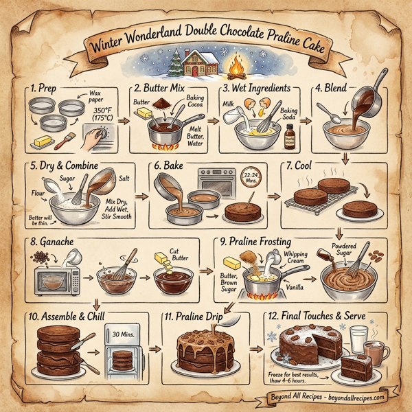 Winter Wonderland Double Chocolate Praline Cake instructions
