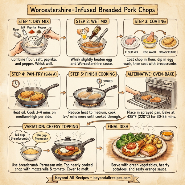 Worcestershire-Infused Breaded Pork Chops instructions