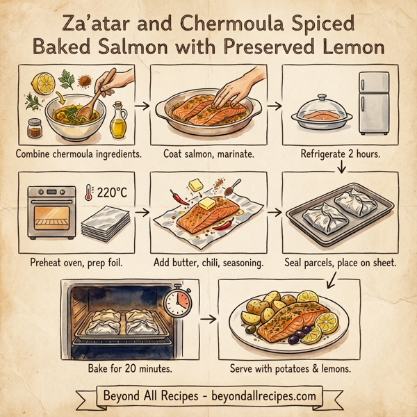 Za'atar and Chermoula Spiced Baked Salmon with Preserved Lemon instructions