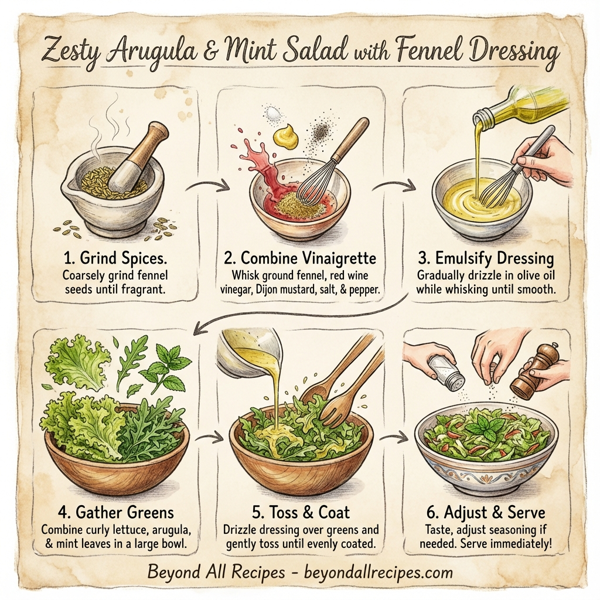 Zesty Arugula and Mint Salad with Fennel Dressing instructions