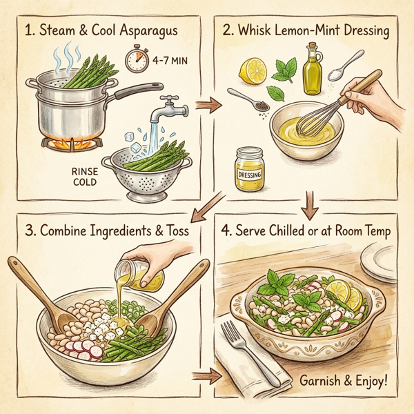 Zesty Asparagus & White Bean Salad with Feta and Lemon-Mint Dressing instructions