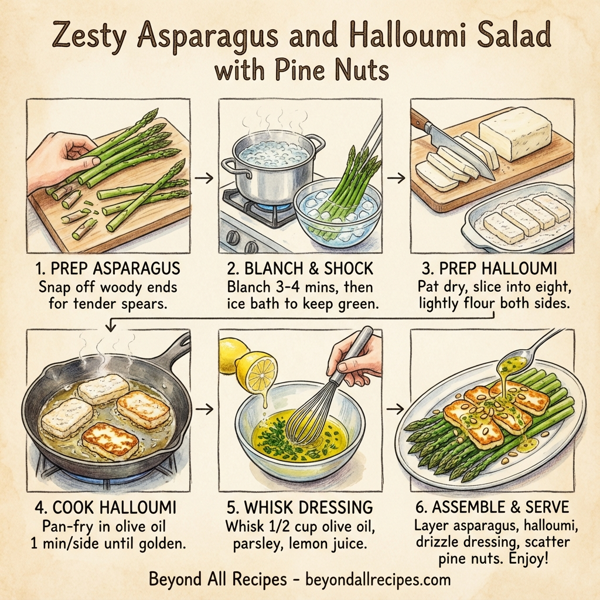Zesty Asparagus and Halloumi Salad with Pine Nuts instructions