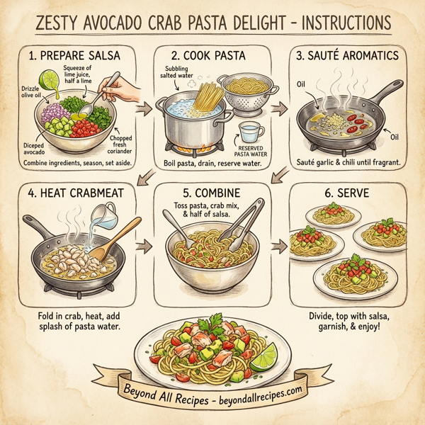 Zesty Avocado Crab Pasta Delight instructions