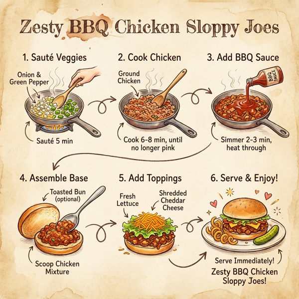 Zesty BBQ Chicken Sloppy Joes instructions