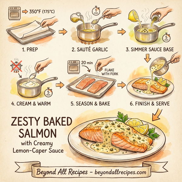 Zesty Baked Salmon with Creamy Lemon-Caper Sauce instructions