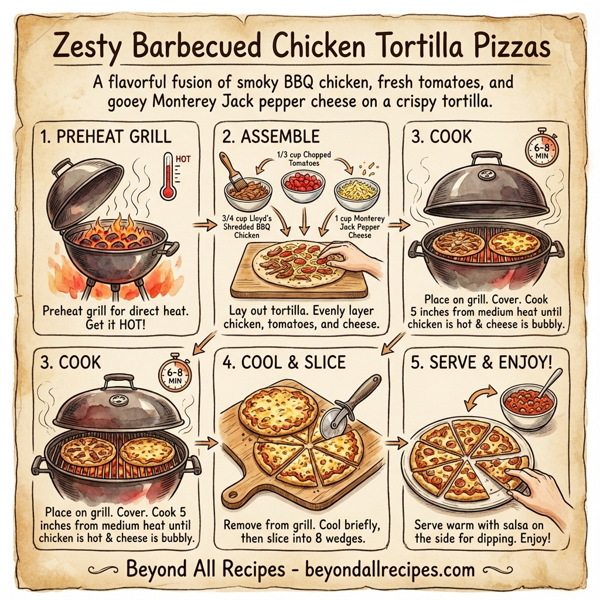 Zesty Barbecued Chicken Tortilla Pizzas instructions