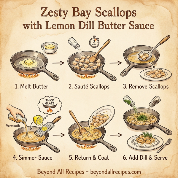 Zesty Bay Scallops with Lemon Dill Butter Sauce instructions