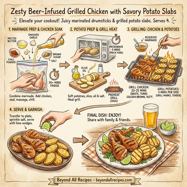 Zesty Beer-Infused Grilled Chicken with Savory Potato Slabs instructions