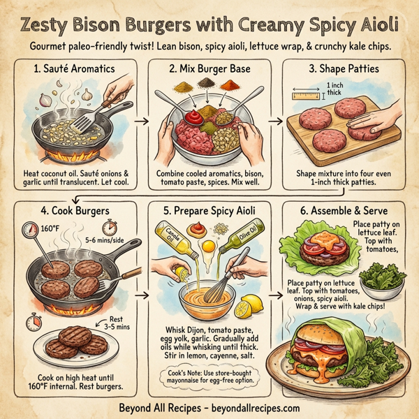 Zesty Bison Burgers with Creamy Spicy Aioli instructions