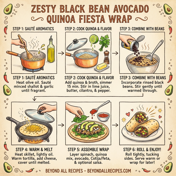 Zesty Black Bean Avocado Quinoa Fiesta Wrap instructions