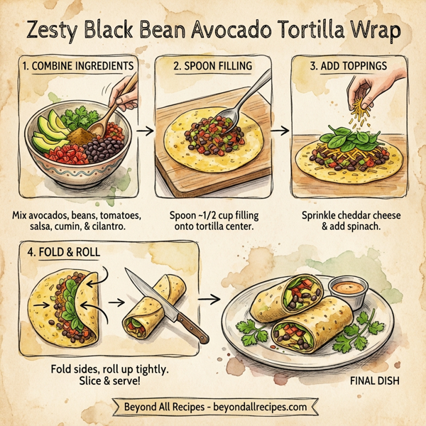 Zesty Black Bean Avocado Tortilla Wrap instructions