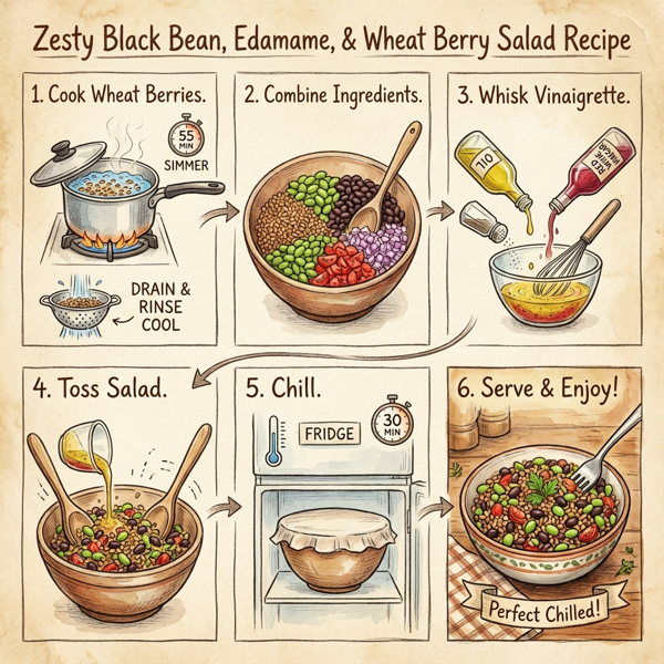 Zesty Black Bean, Edamame, and Wheat Berry Salad instructions