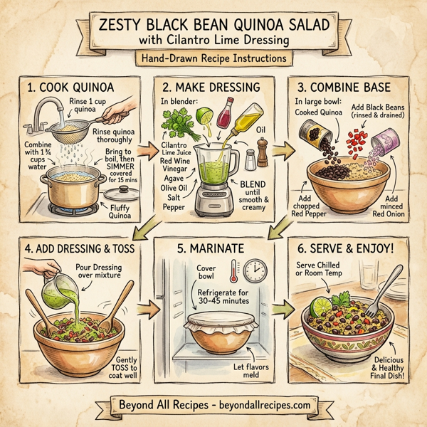 Zesty Black Bean Quinoa Salad with Cilantro Lime Dressing instructions