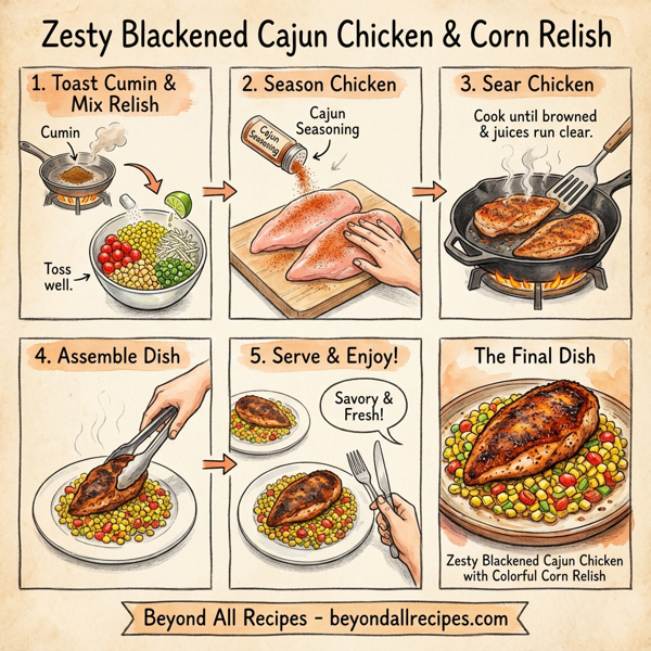 Zesty Blackened Cajun Chicken with Colorful Corn Relish instructions