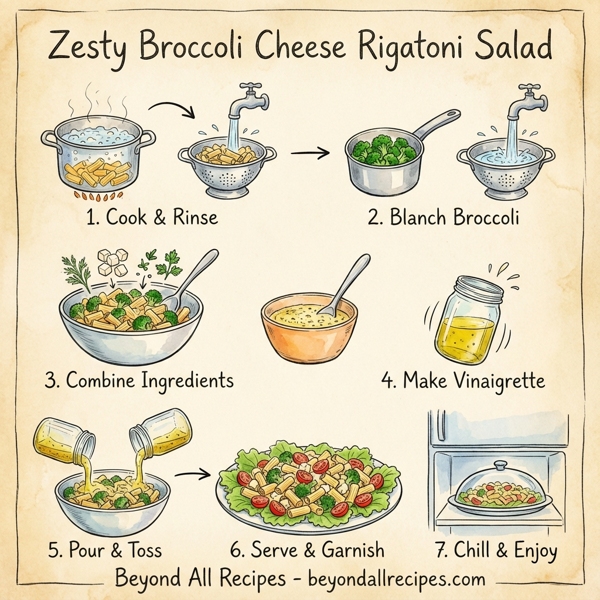 Zesty Broccoli Cheese Rigatoni Salad instructions
