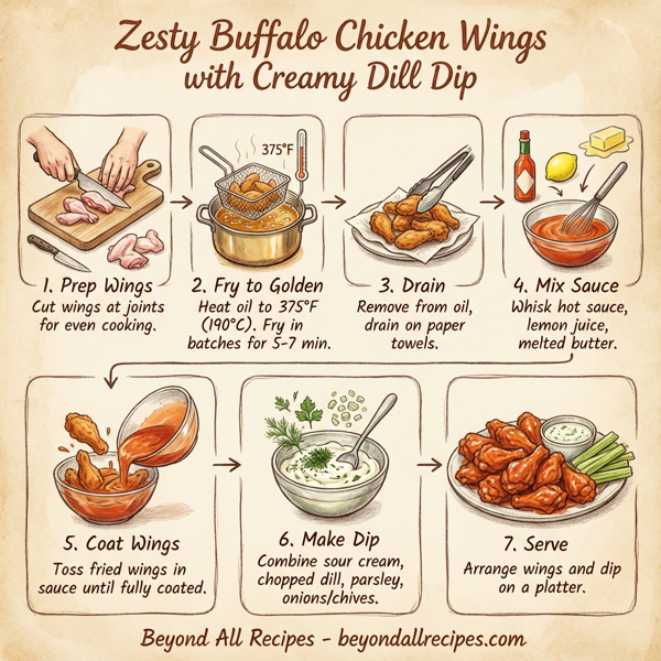 Zesty Buffalo Chicken Wings with Creamy Dill Dip instructions