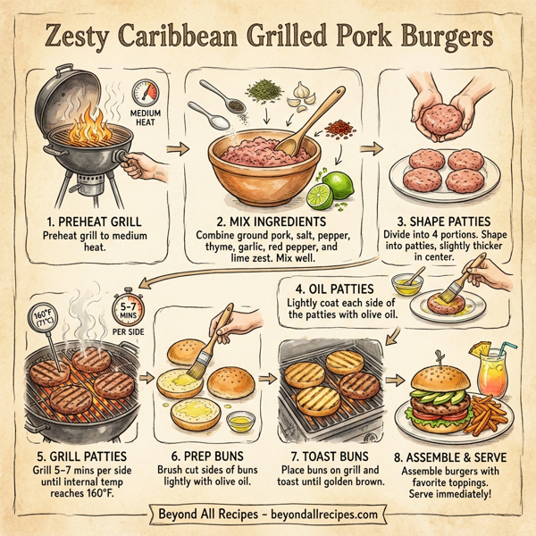 Zesty Caribbean Grilled Pork Burgers instructions