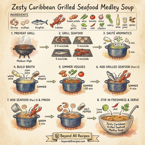 Zesty Caribbean Grilled Seafood Medley Soup instructions