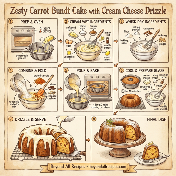 Zesty Carrot Bundt Cake with Cream Cheese Drizzle instructions
