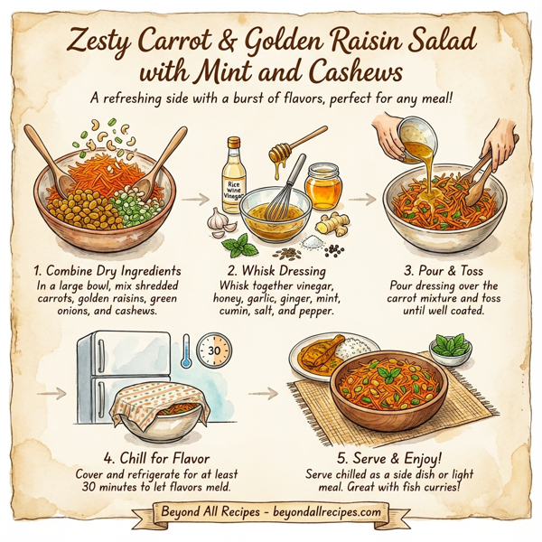 Zesty Carrot & Golden Raisin Salad with Mint and Cashews instructions