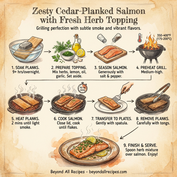 Zesty Cedar-Planked Salmon with Fresh Herb Topping instructions