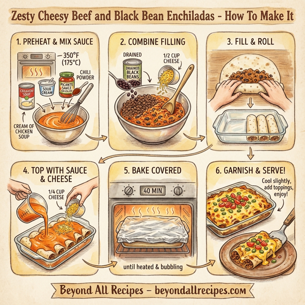 Zesty Cheesy Beef and Black Bean Enchiladas instructions