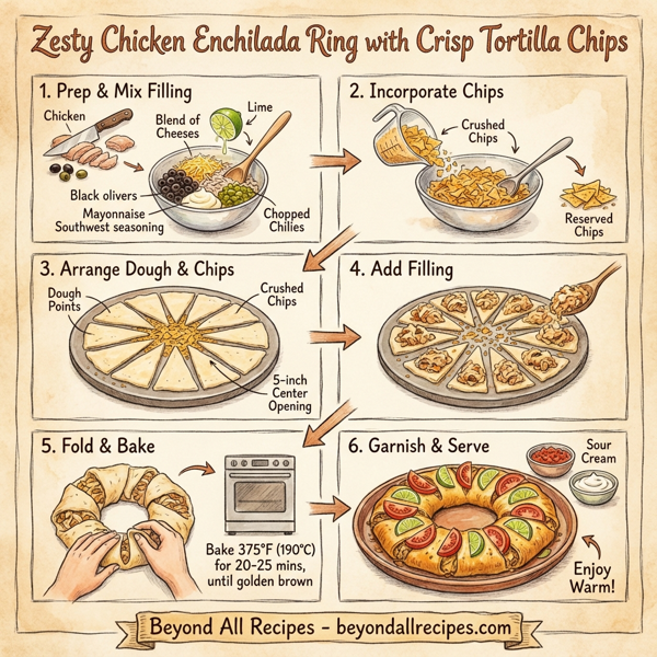 Zesty Chicken Enchilada Ring with Crisp Tortilla Chips instructions