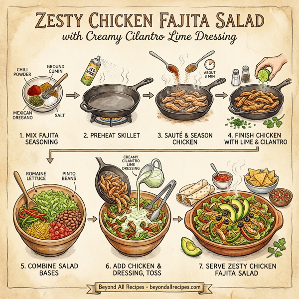Zesty Chicken Fajita Salad with Creamy Cilantro Lime Dressing instructions