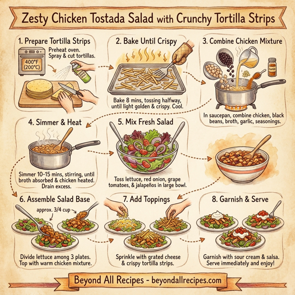 Zesty Chicken Tostada Salad with Crunchy Tortilla Strips instructions