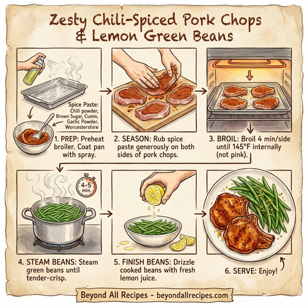 Zesty Chili-Spiced Pork Chops with Lemon Green Beans instructions